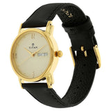 Titan Karishma Champagne Dial Analog with Day and Date Leather Strap watch for Men / 1445YL05