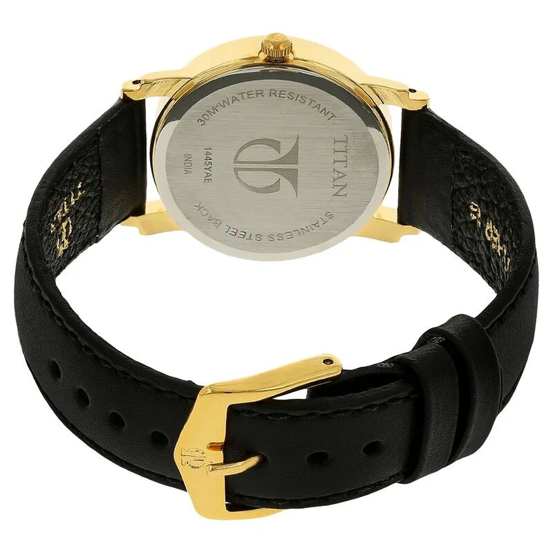 Titan Karishma Champagne Dial Analog with Day and Date Leather Strap watch for Men / 1445YL05 - KRISHNA WATCH COMPANY