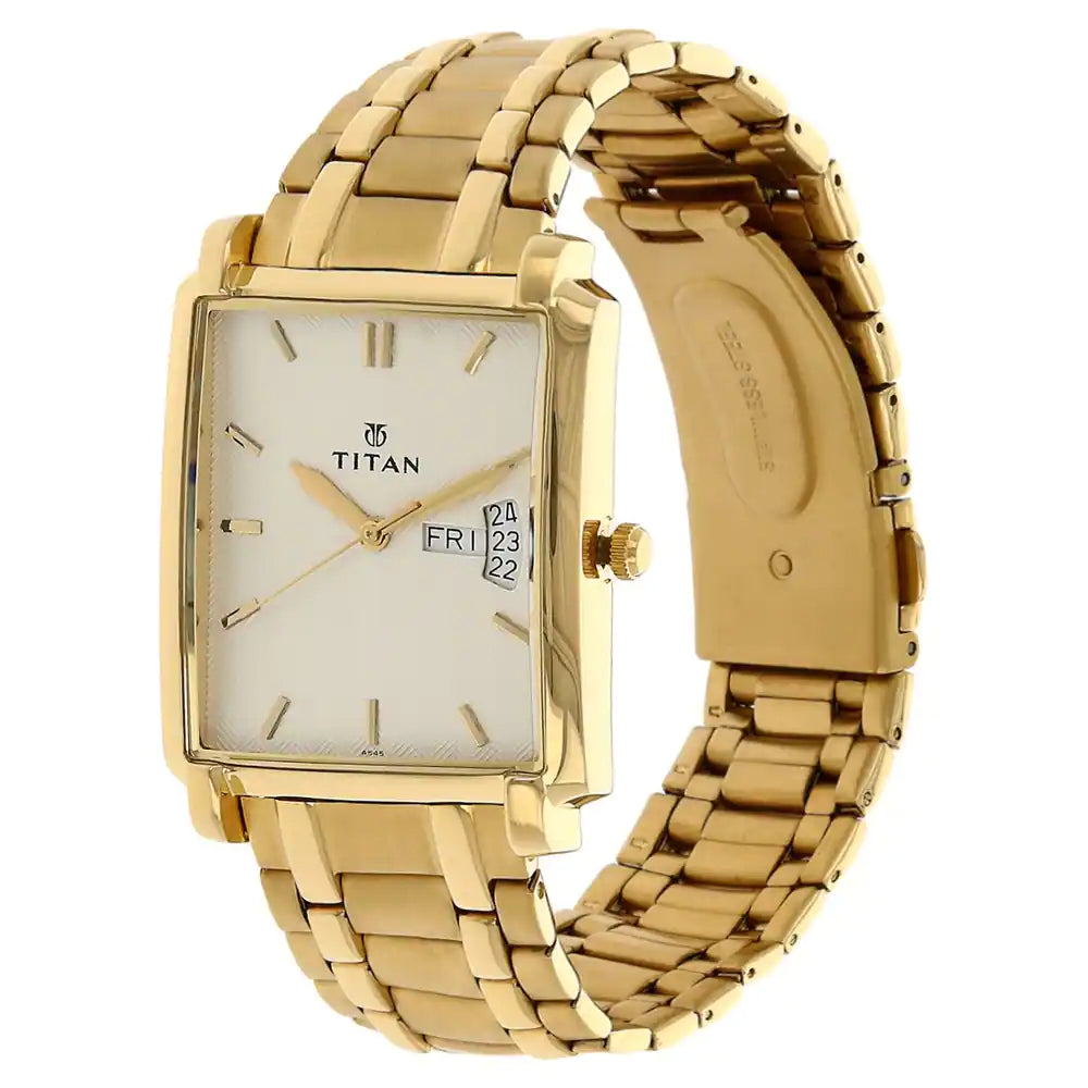 Titan Silver Dial Golden Stainless Steel Strap Watch NP1506YM01 (A545) - KRISHNA WATCH COMPANY