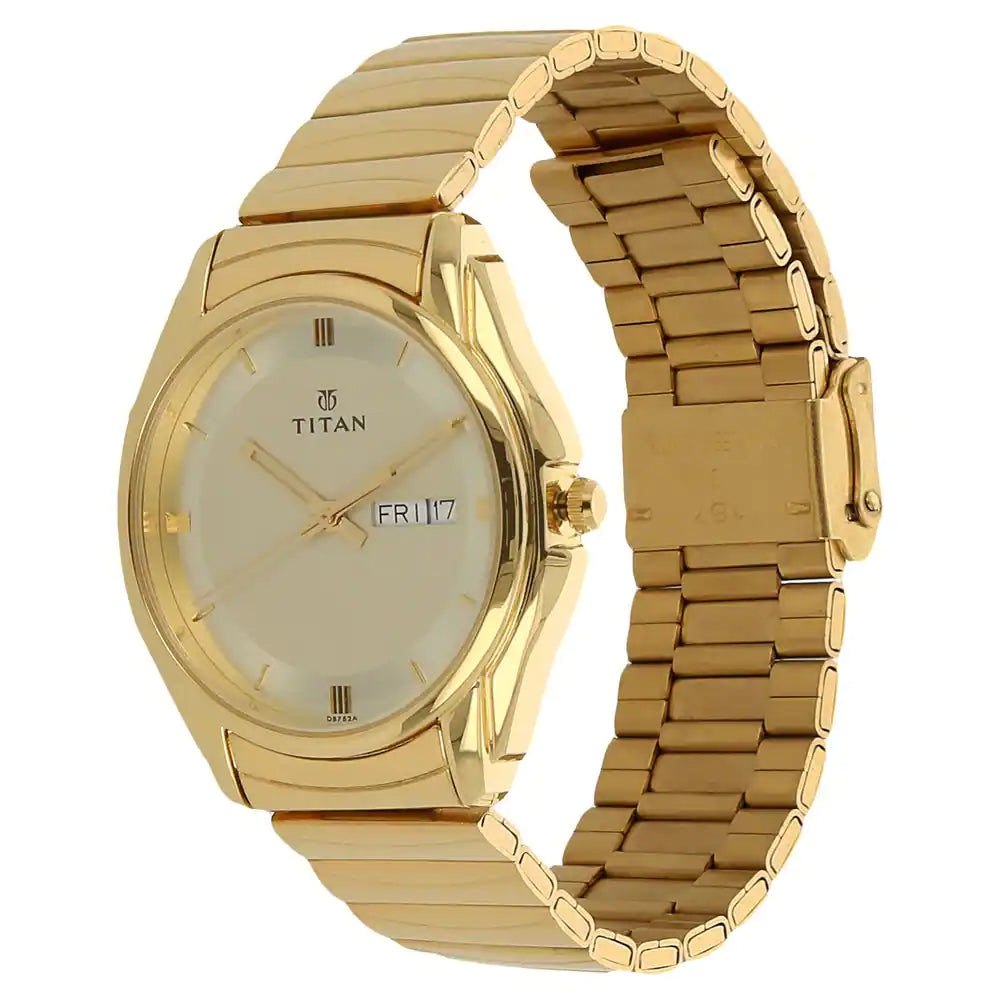 Titan Champagne Dial Golden Stainless Steel Strap Watch - 1578YM05 - KRISHNA WATCH COMPANY