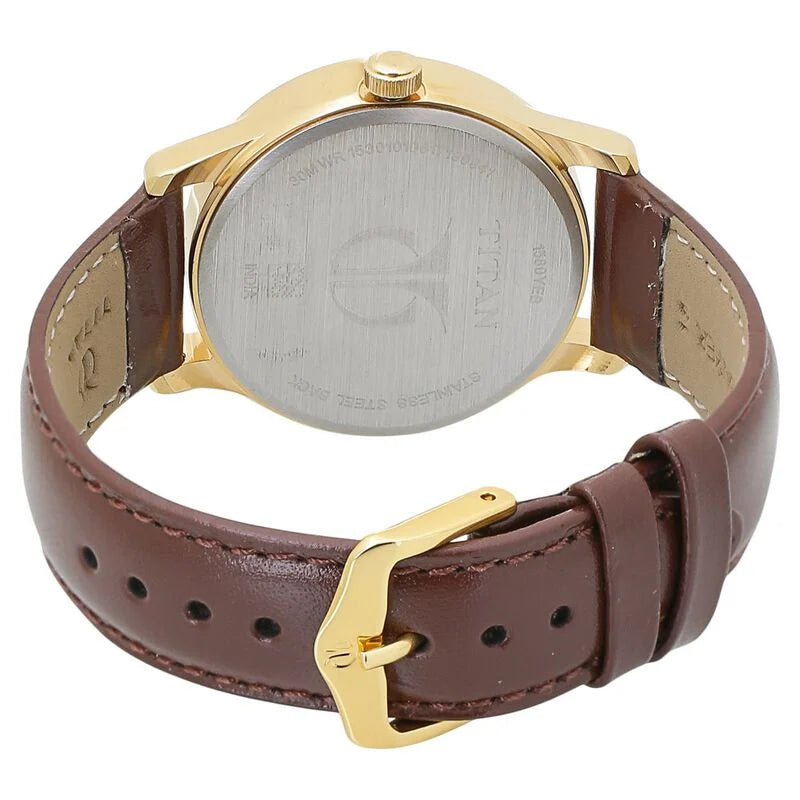 Titan Champagne Dial Analog with Day and Date watch for Men - 1580YL05 - KRISHNA WATCH COMPANY
