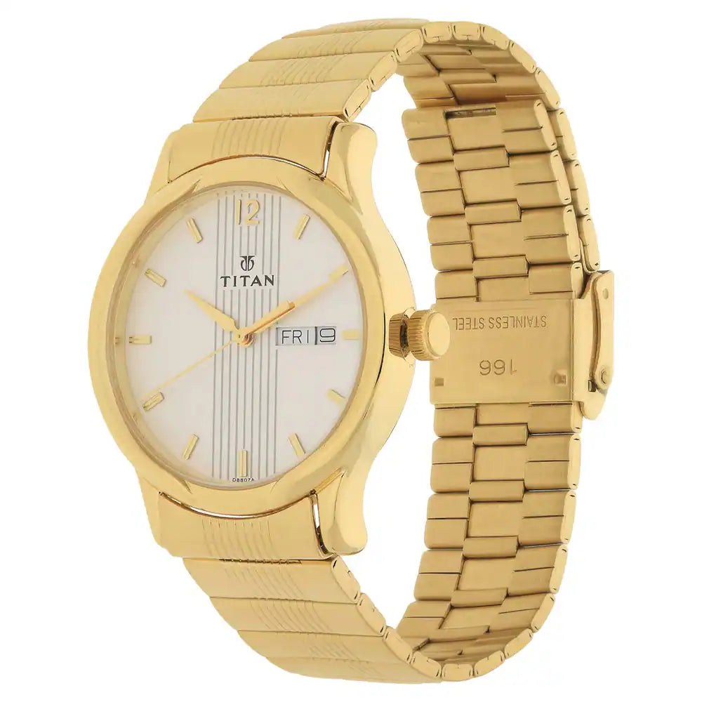 TITAN Silver Dial Golden Stainless Steel Strap Watch NN1580YM04 (DB807A) - KRISHNA WATCH COMPANY