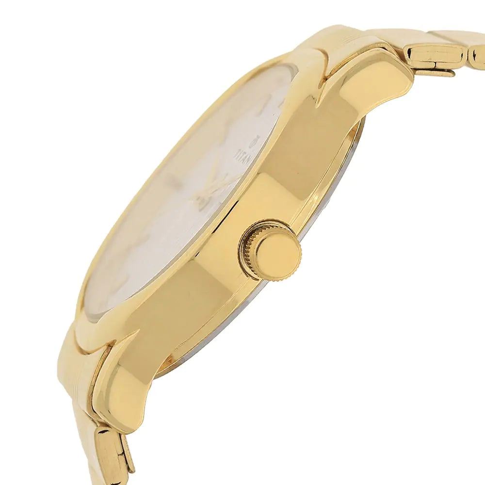 TITAN Silver Dial Golden Stainless Steel Strap Watch NN1580YM04 (DB807A) - KRISHNA WATCH COMPANY