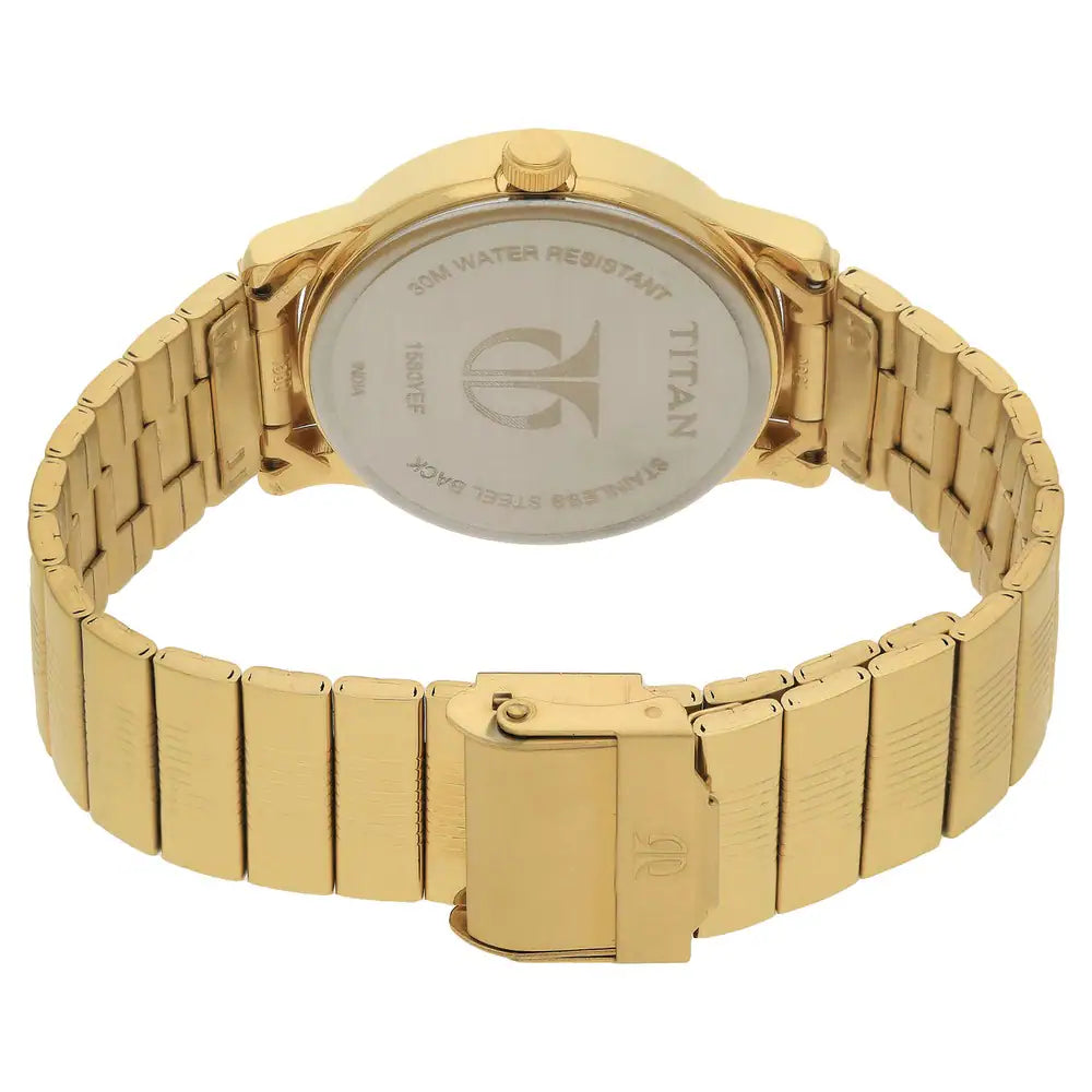 TITAN Silver Dial Golden Stainless Steel Strap Watch NN1580YM04 (DB807A) - KRISHNA WATCH COMPANY