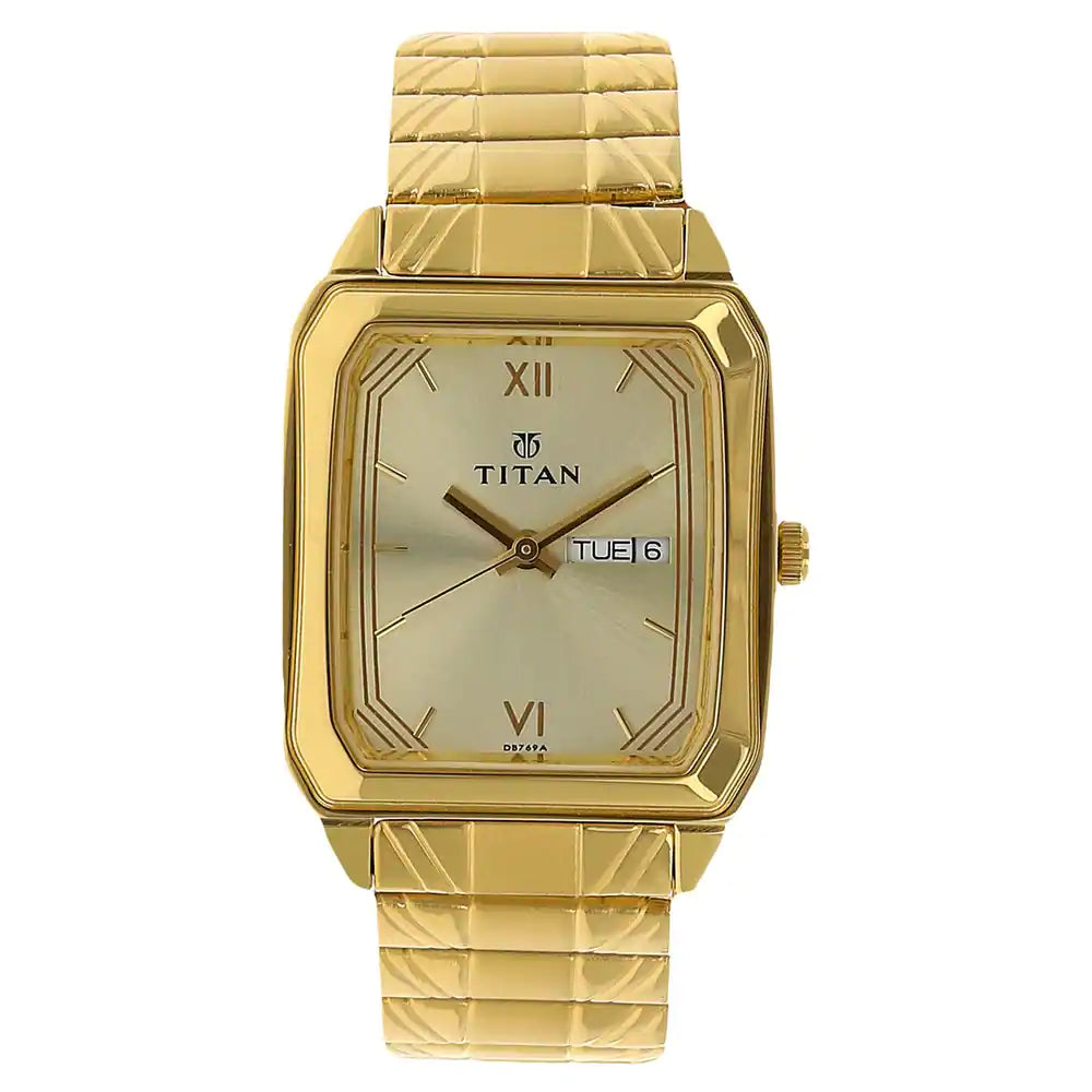 Titan Champagne Dial Golden Stainless Steel Strap Watch NP1581YM05 - KRISHNA WATCH COMPANY