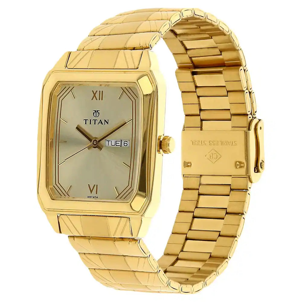 Titan Champagne Dial Golden Stainless Steel Strap Watch NP1581YM05 - KRISHNA WATCH COMPANY