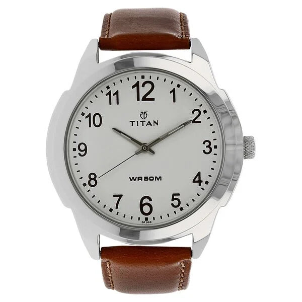 Titan Quartz Analog White Dial Leather Strap Watch for Men - 1585SL07 - KRISHNA WATCH COMPANY