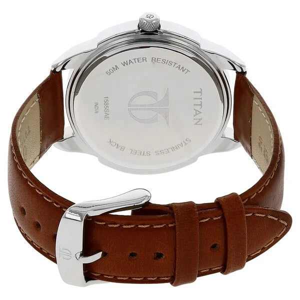 Titan Quartz Analog White Dial Leather Strap Watch for Men - 1585SL07 - KRISHNA WATCH COMPANY