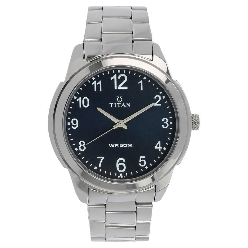 Titan Analog Blue Dial Stainless Steel Strap watch for Men - 1585SM05 - KRISHNA WATCH COMPANY