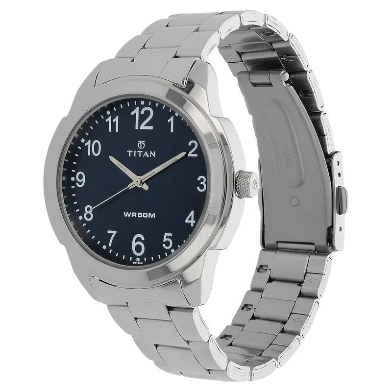 Titan Analog Blue Dial Stainless Steel Strap watch for Men - 1585SM05 - KRISHNA WATCH COMPANY