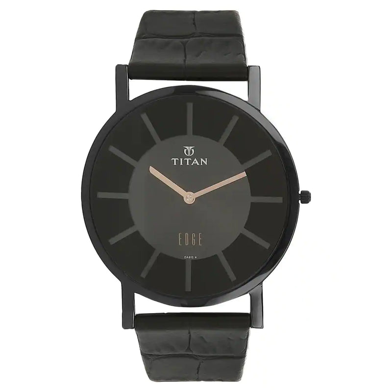 Titan Edge Black Dial Black Leather Strap Watch NQ1595NL01 (DA812) - KRISHNA WATCH COMPANY