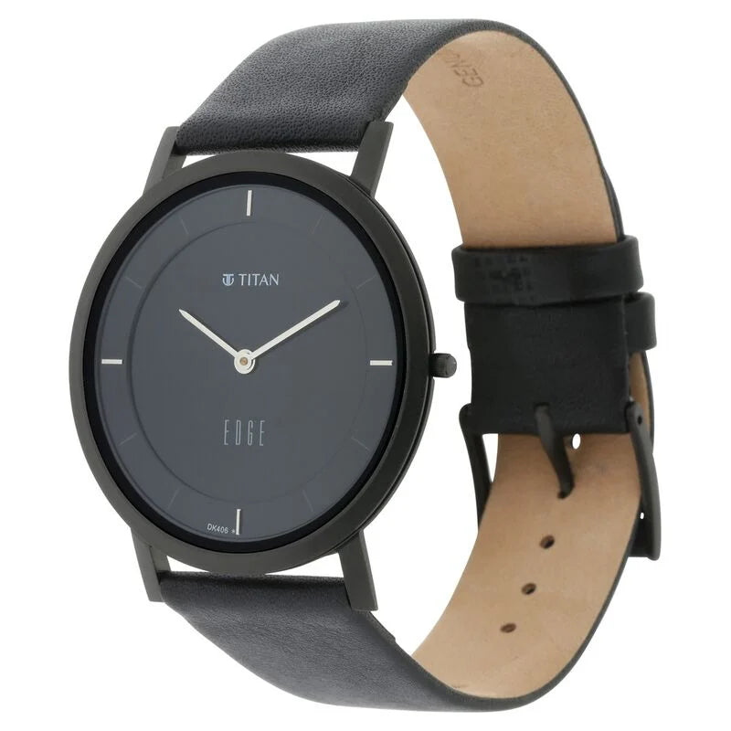 Titan Edge Black Dial Quartz Leather Strap Watch for Men 1595NL04 - KRISHNA WATCH COMPANY