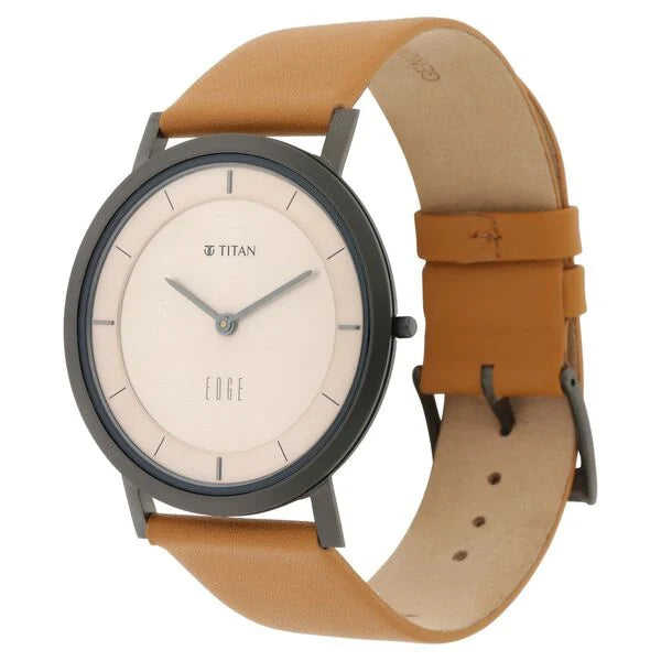 Titan Edge Beige Dial Analog Leather Strap watch for Men - 1595QL01 - KRISHNA WATCH COMPANY