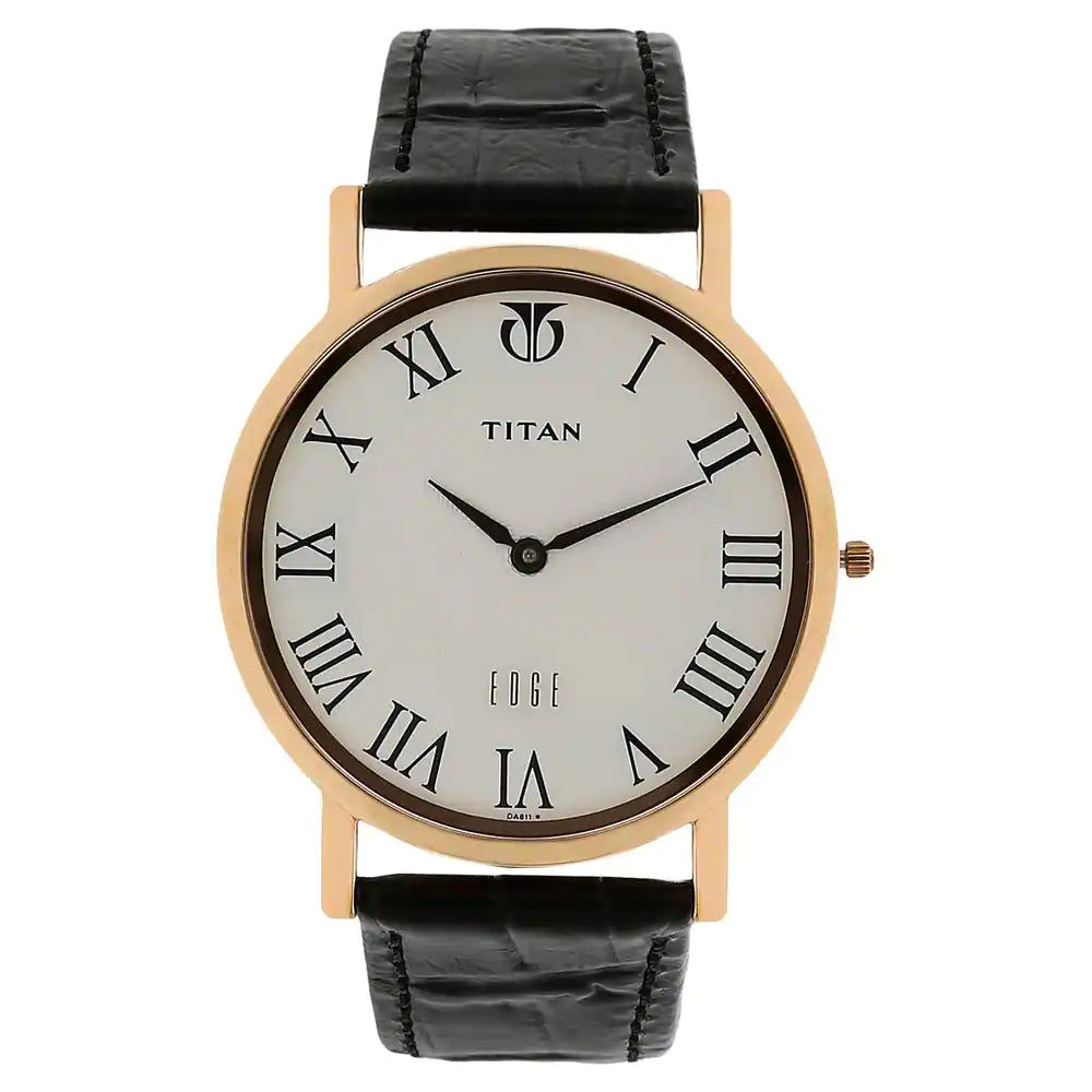 Titan Edge White Dial Black Leather Strap Watch NQ1595WL01 - KRISHNA WATCH COMPANY
