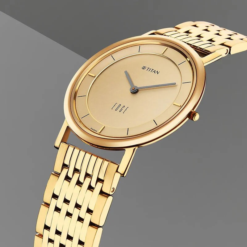 Titan Edge Metal Yellow Dial Stainless Steel Strap Watch Men - 1595YM01 - KRISHNA WATCH COMPANY