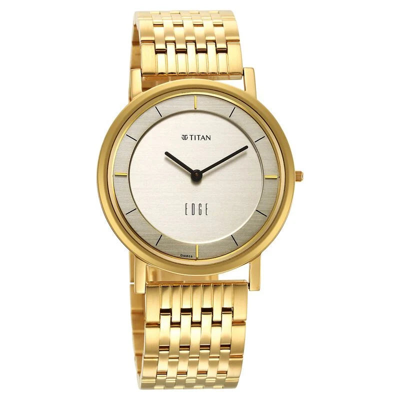 Titan Edge Metal Yellow Dial Stainless Steel Strap Watch Men - 1595YM01 - KRISHNA WATCH COMPANY