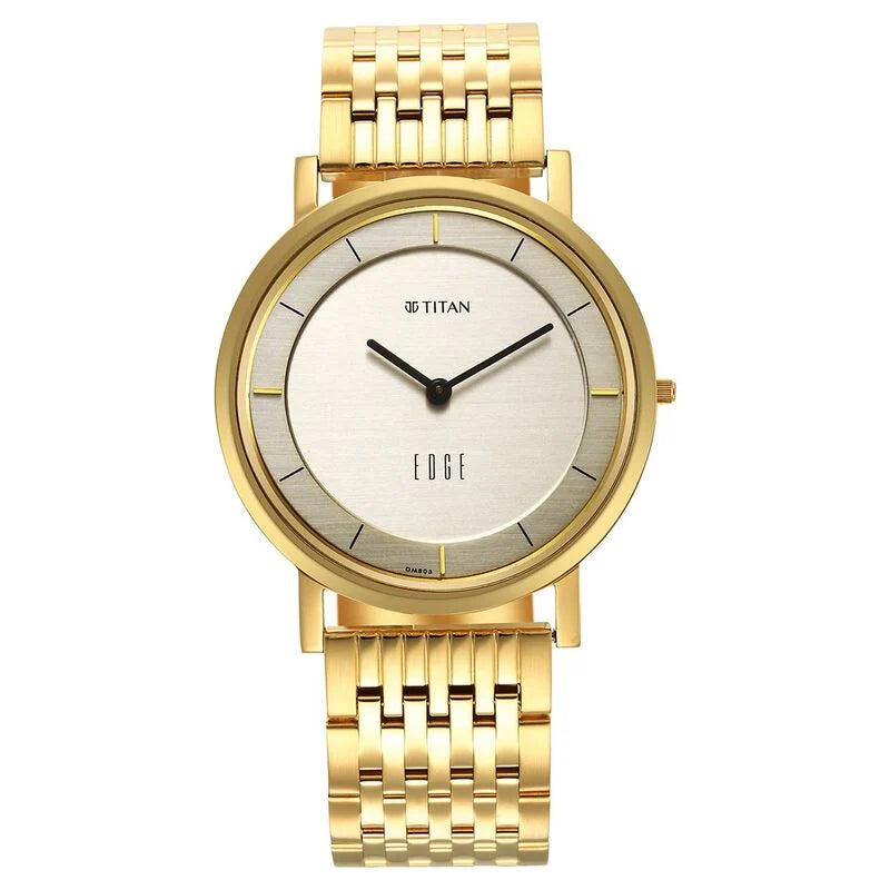 Titan Edge Metal Yellow Dial Stainless Steel Strap Watch Men - 1595YM01 - KRISHNA WATCH COMPANY