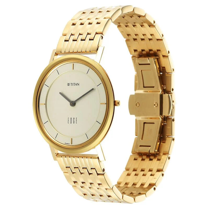 Titan Edge Metal Yellow Dial Stainless Steel Strap Watch Men - 1595YM01 - KRISHNA WATCH COMPANY