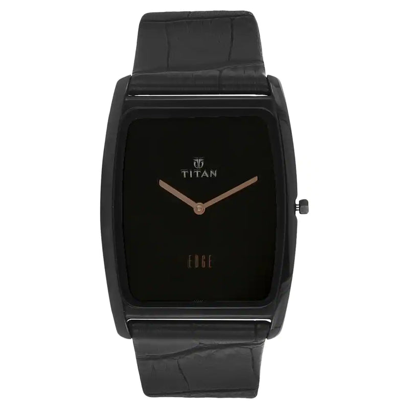 Titan Edge Black Dial Black Leather Strap Watch NQ1596NL01 - KRISHNA WATCH COMPANY
