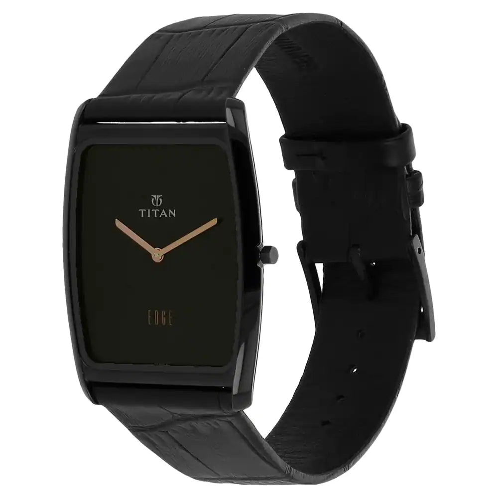 Titan Edge Black Dial Black Leather Strap Watch NQ1596NL01 - KRISHNA WATCH COMPANY