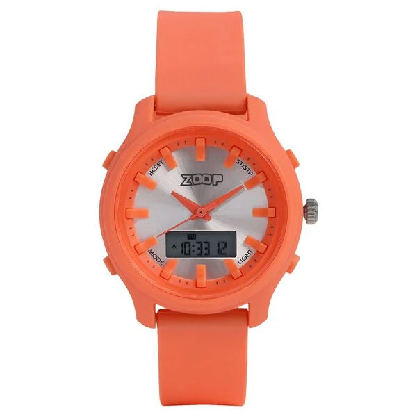 Zoop Ana-Digi Watch with Silver Dial & Orange Strap for Girls Kids, from House of Titan 16046pp01