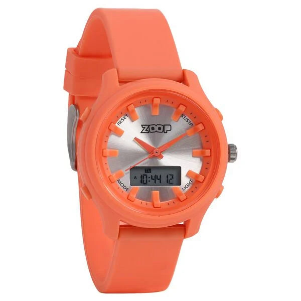 Zoop Ana-Digi Watch with Silver Dial & Orange Strap for Girls Kids, from House of Titan 16046pp01 - KRISHNA WATCH COMPANY