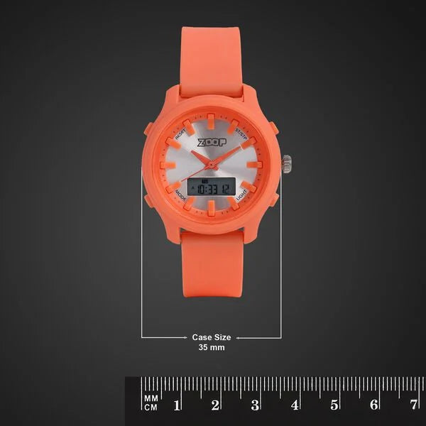 Zoop Ana-Digi Watch with Silver Dial & Orange Strap for Girls Kids, from House of Titan 16046pp01