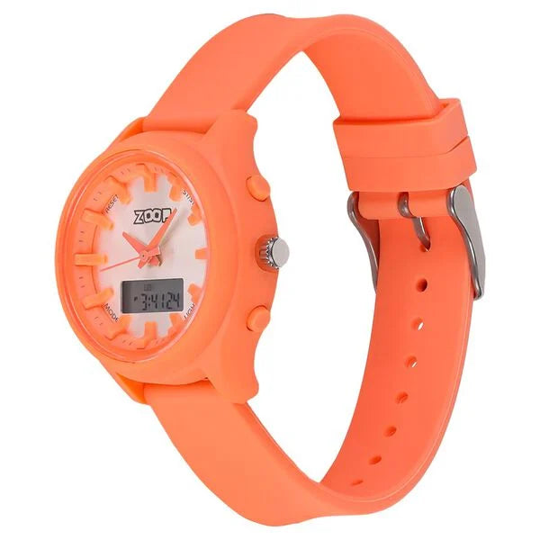 Zoop Ana-Digi Watch with Silver Dial & Orange Strap for Girls Kids, from House of Titan 16046pp01 - KRISHNA WATCH COMPANY