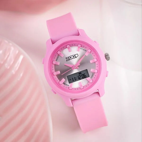Zoop Ana-Digi Watch with Silver Dial & Pink Strap for Girls Kids, from House of Titan 16046pp02 - KRISHNA WATCH COMPANY