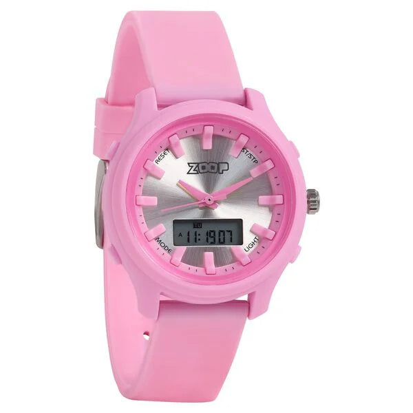 Zoop Ana-Digi Watch with Silver Dial & Pink Strap for Girls Kids, from House of Titan 16046pp02 - KRISHNA WATCH COMPANY