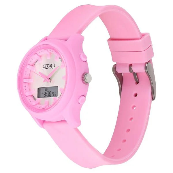 Zoop Ana-Digi Watch with Silver Dial & Pink Strap for Girls Kids, from House of Titan 16046pp02 - KRISHNA WATCH COMPANY