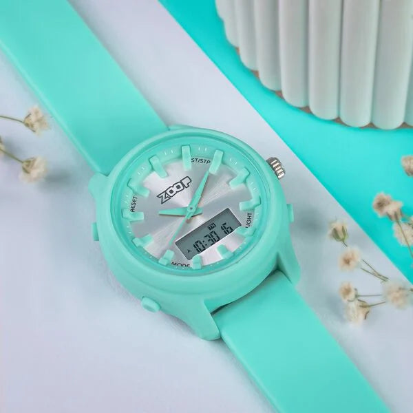 Zoop Ana-Digi Watch with Silver Dial & Green Strap for Girls Kids, from House of Titan 16046pp03 - KRISHNA WATCH COMPANY