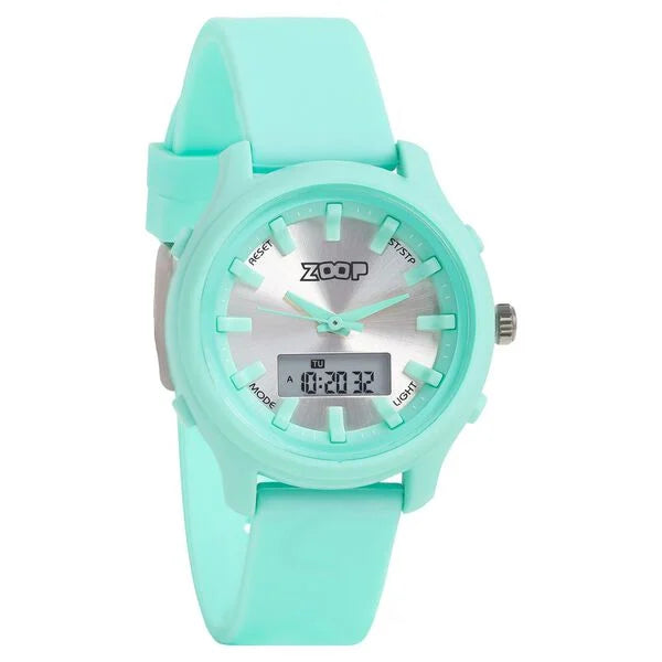 Zoop Ana-Digi Watch with Silver Dial & Green Strap for Girls Kids, from House of Titan 16046pp03 - KRISHNA WATCH COMPANY