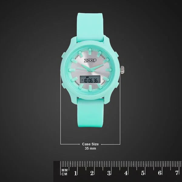 Zoop Ana-Digi Watch with Silver Dial & Green Strap for Girls Kids, from House of Titan 16046pp03 - KRISHNA WATCH COMPANY