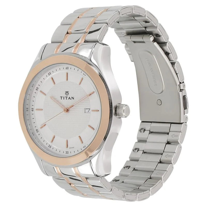 Titan Regalia Baron White Dial Analog with Date Stainless Steel Strap Watch for Men 1627KM01 - KRISHNA WATCH COMPANY