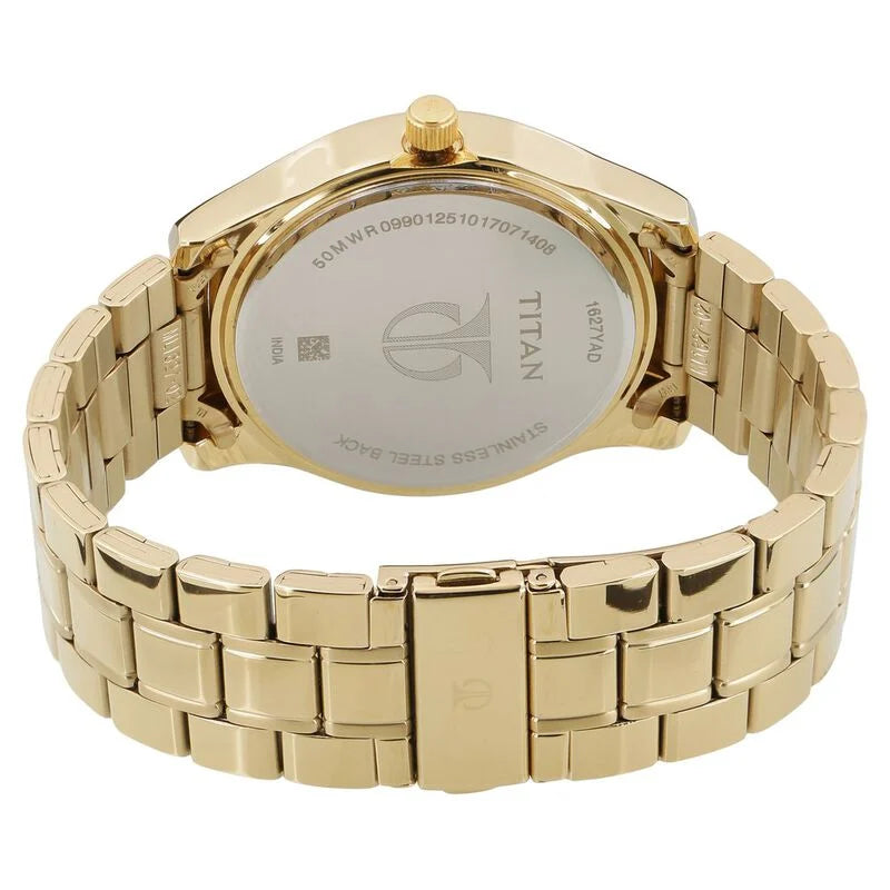 Titan Quartz Analog with Date Champagne Dial Stainless Steel Strap Watch for Men 1627YM04 - KRISHNA WATCH COMPANY