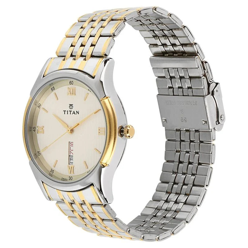 Titan Analog with Day and Date Off White Dial watch for Men - 1636BM01 - KRISHNA WATCH COMPANY