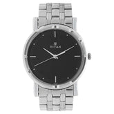 Titan Black Dial Silver Stainless Steel Strap Watch - 1639SM02