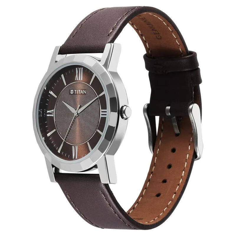 Titan Karishma Zing Quartz Analog Brown Dial Leather Strap Watch for Men 1644SL01 - KRISHNA WATCH COMPANY