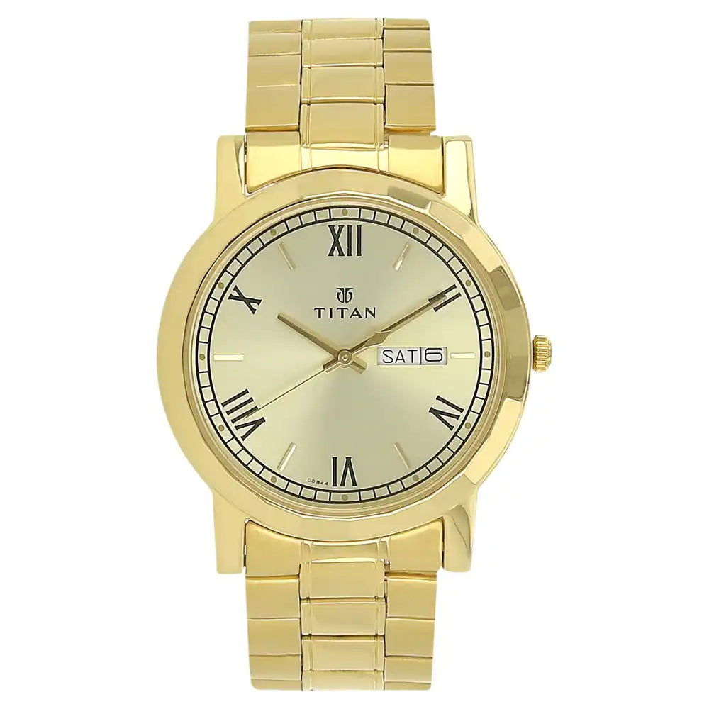 TITAN Champagne Dial Yellow Stainless Steel Strap Watch - 1644YM03 - KRISHNA WATCH COMPANY