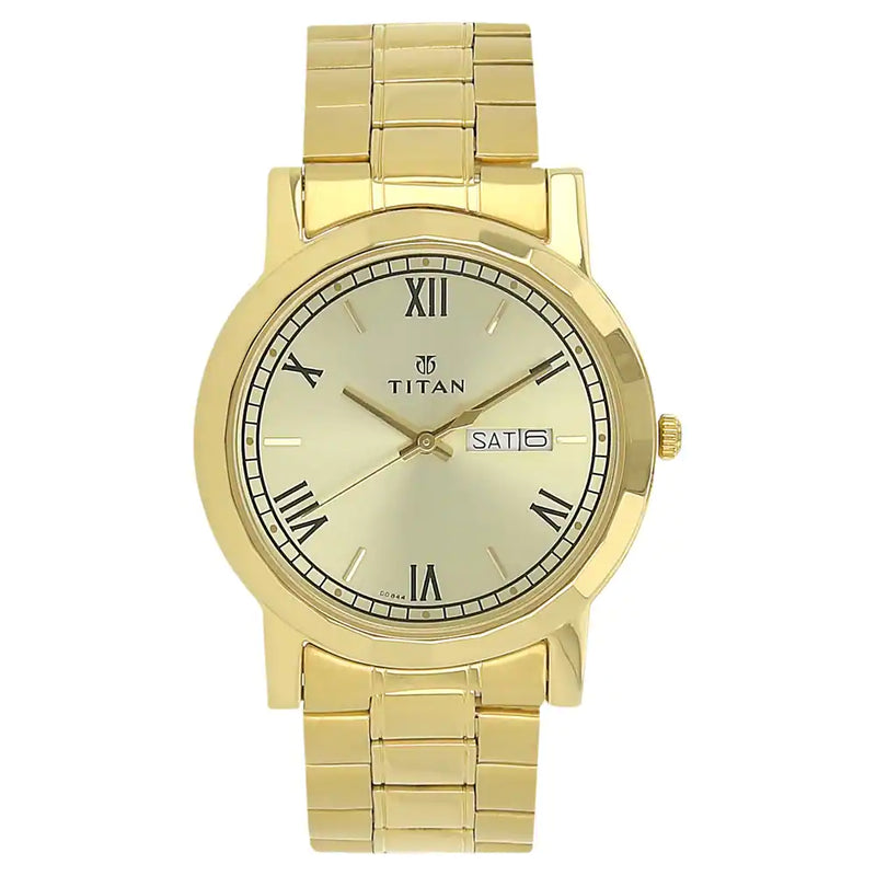 TITAN Champagne Dial Yellow Stainless Steel Strap Watch - 1644YM03 - KRISHNA WATCH COMPANY