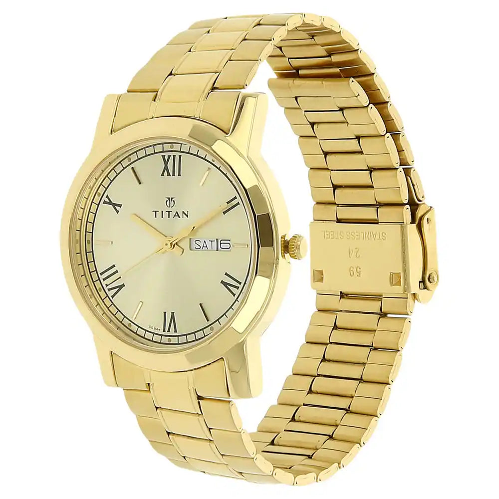 TITAN Champagne Dial Yellow Stainless Steel Strap Watch - 1644YM03 - KRISHNA WATCH COMPANY