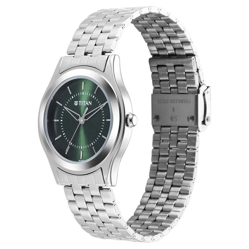 Titan Karishma Zing Quartz Analog Green Dial Stainless Steel Strap Watch for Men 1648SM01 - KRISHNA WATCH COMPANY