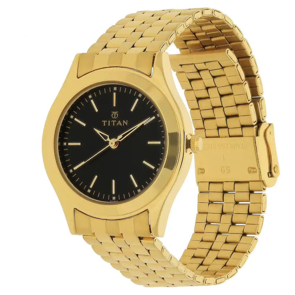 Titan Black Dial Yellow Stainless Steel Strap Watch - 1648YM03 - KRISHNA WATCH COMPANY