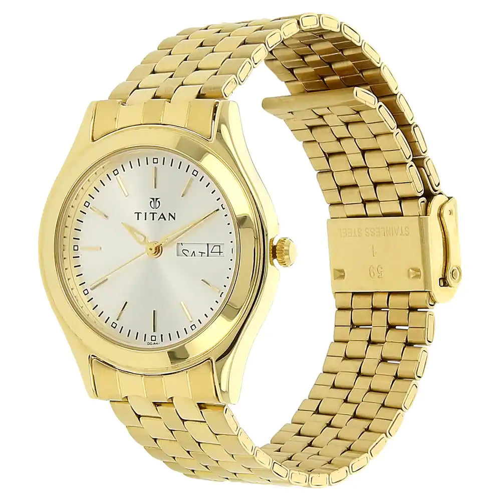 Titan Silver Dial Yellow Stainless Steel Strap Watch NP1648YM04 - KRISHNA WATCH COMPANY