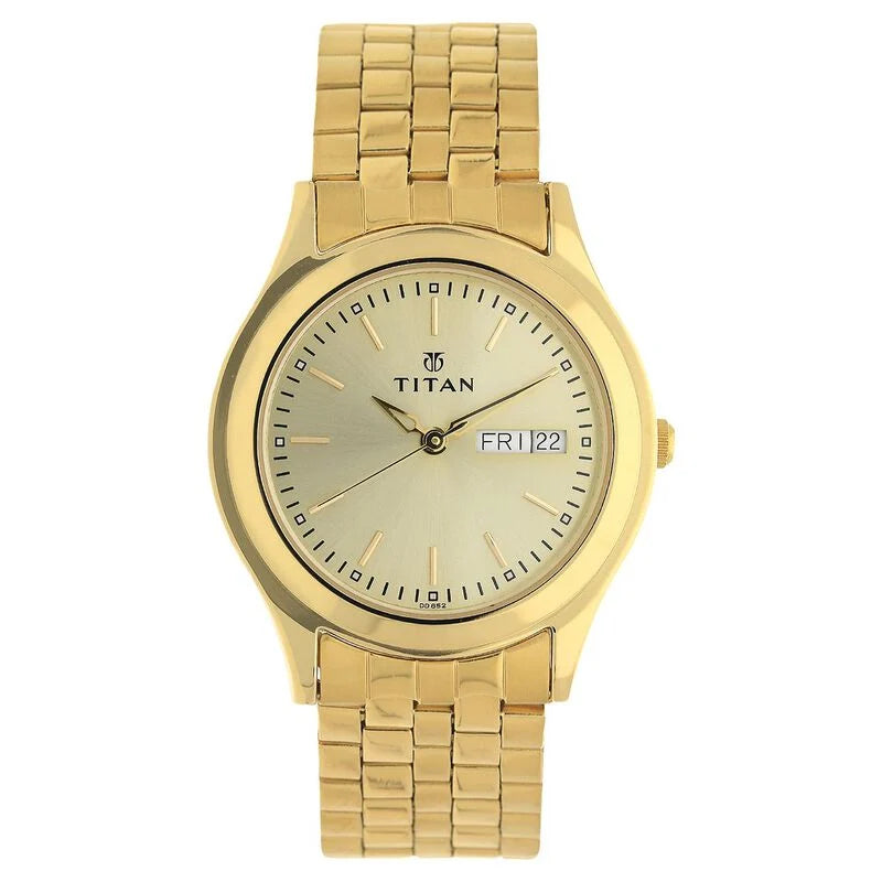 Titan Champagne Dial Analog with Day and Date watch for Men - 1648YM05 - KRISHNA WATCH COMPANY