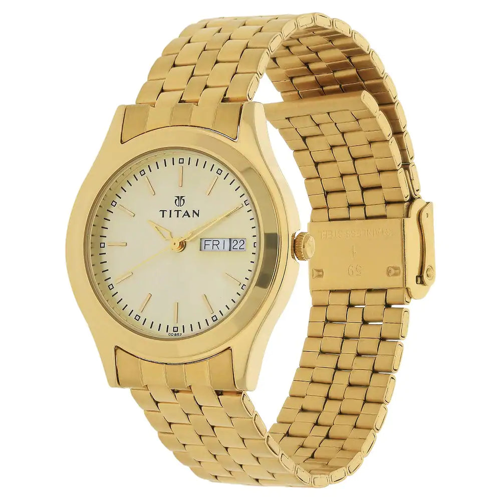 Titan Champagne Dial Yellow Stainless Steel Strap Watch NP1648YM05 - KRISHNA WATCH COMPANY