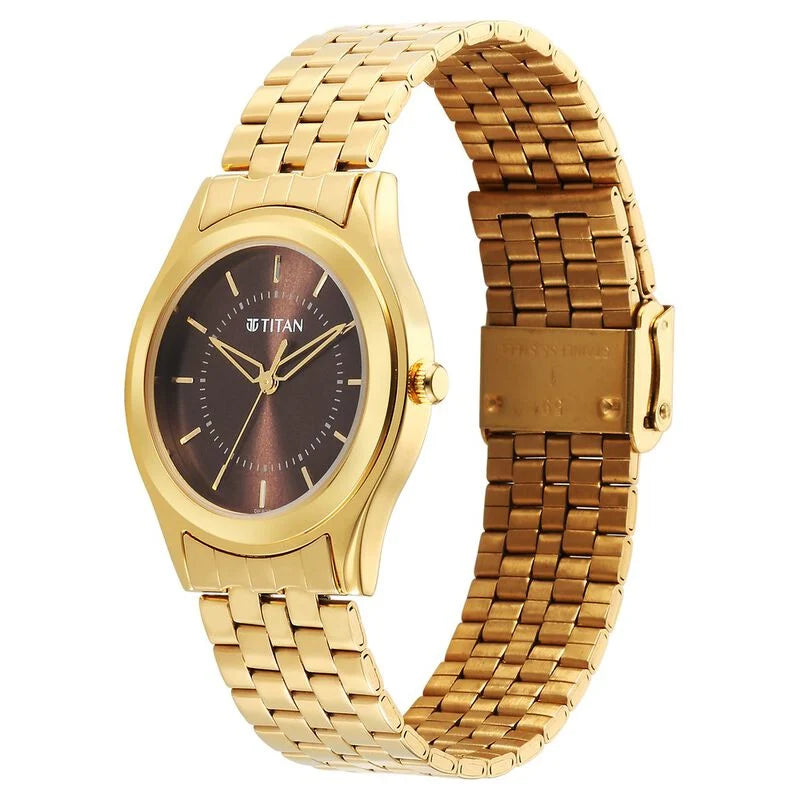 Titan Karishma Zing Quartz Analog Brown Dial Stainless Steel Strap Watch for Men 1648YM06 - KRISHNA WATCH COMPANY