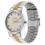 Titan Metal White Dial Analog with Day and Date Stainless Steel Strap Watch for Men 1650bm01