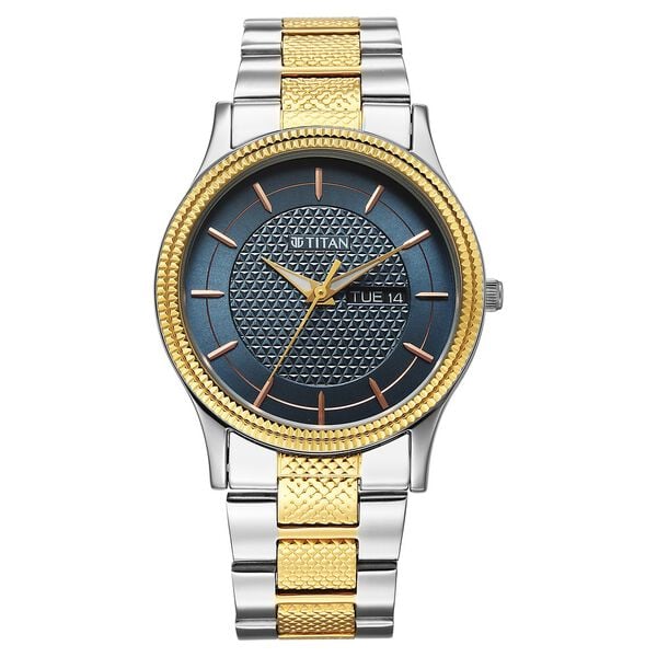 Titan Karishma Wedding Edit Quartz Analog with Day and Date Blue Dial Stainless Steel Strap Watch For Men 1650bm05